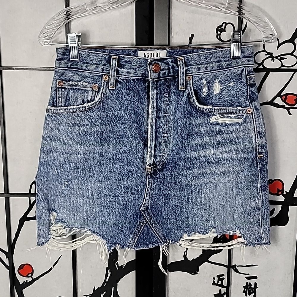 Agolde Quinn High Rise Denim Mini Skirt 25 - Picture 2 of 10